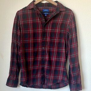 APT.9 Red and Black Plaid Casual Button Down Shirt